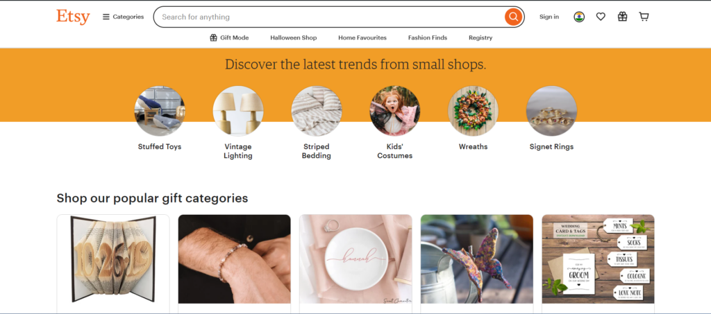 Etsy Home Page