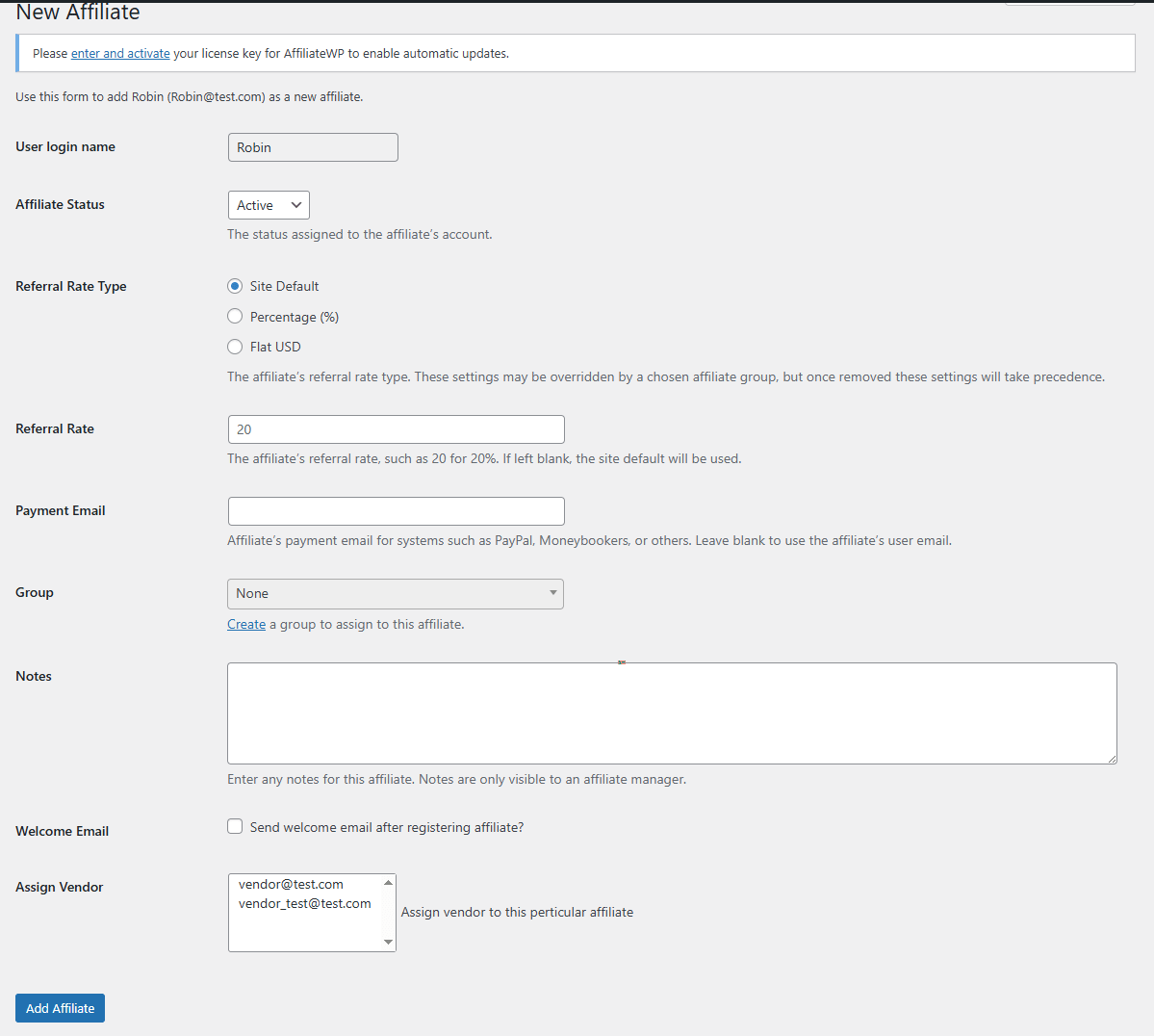 Add Any Existing User as Affiliate