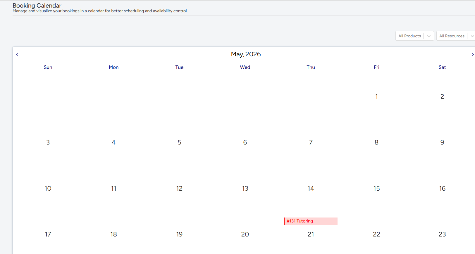 Booking calendar view